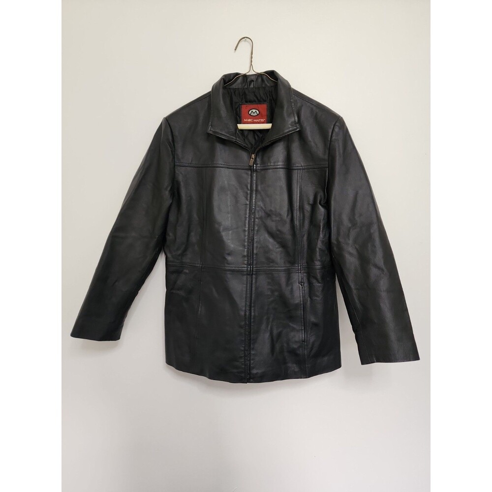 Marc Mattis men's black leather jacket Lined Sz. XXL Classic Mid Length Minimal